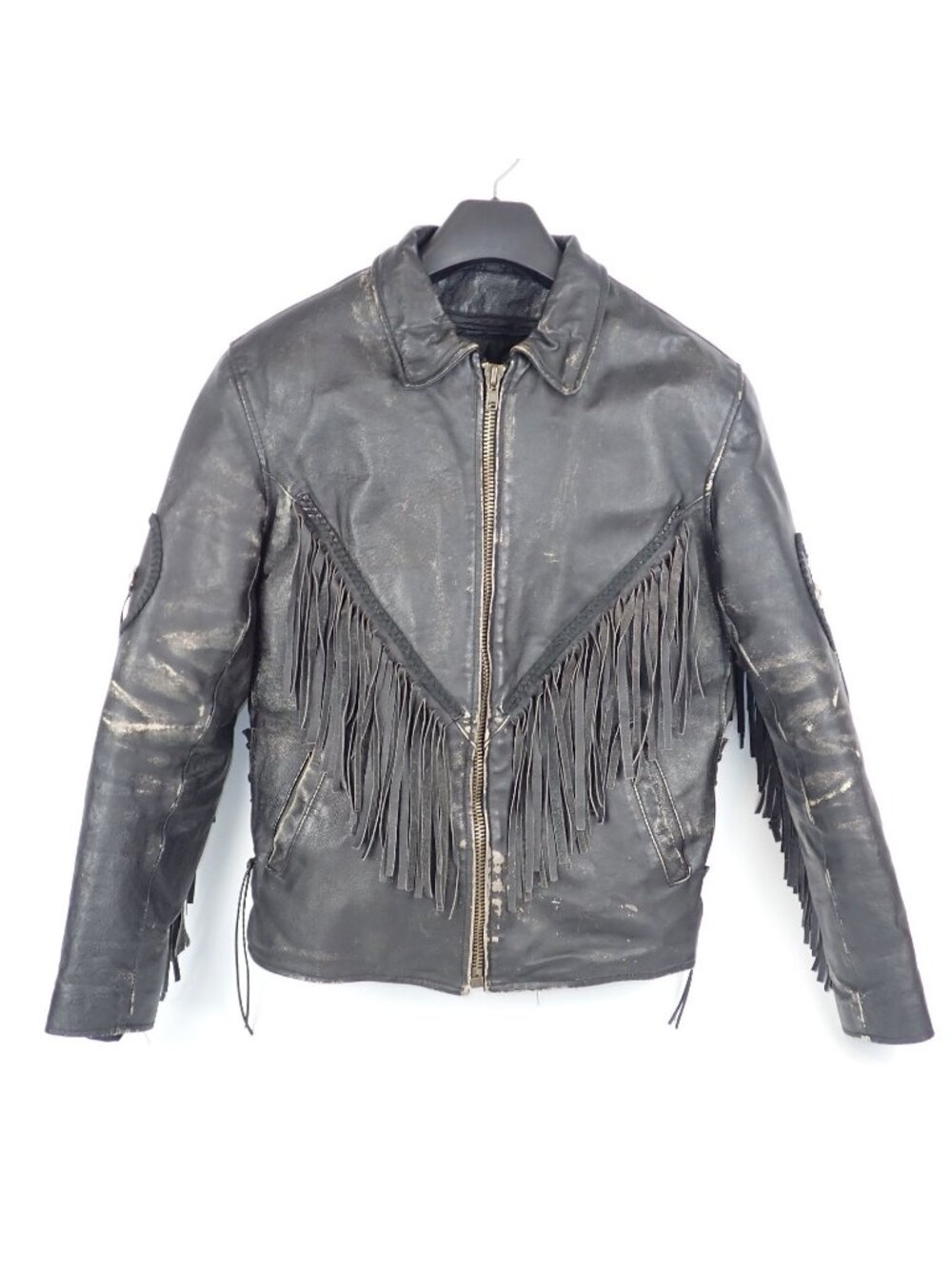 Diamond Plate Womens Black Leather Fringe Removable Liner Biker Western Jacket M